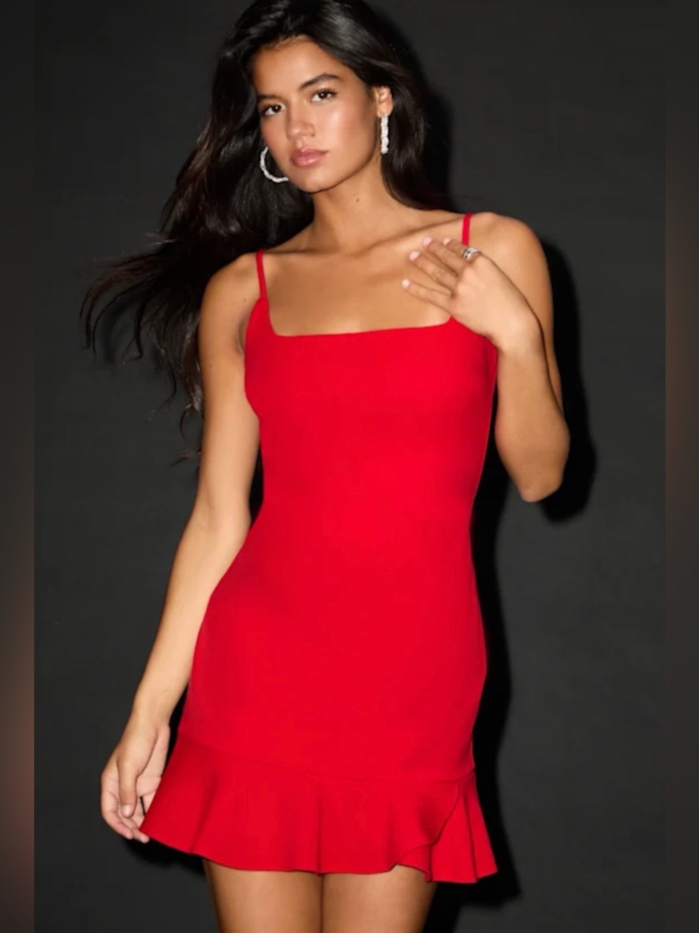 Lulu's COMPELLING COMPOSURE Red Square-Neck Bodycon Mini Dress Medium